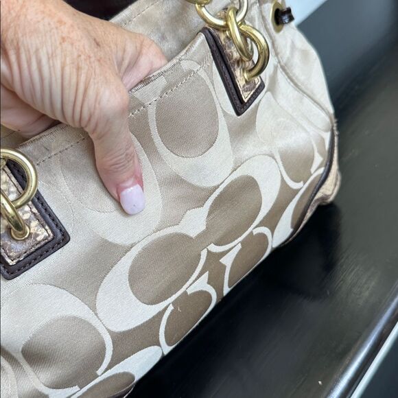 Coach Signature canvas Leather Shoulder Tote Purse Python Embossed Detail F19304 - Picture 6 of 9